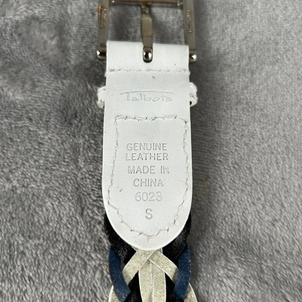 Talbots Womens Small Braided Leather Belt Blue White Brown Woven 6023